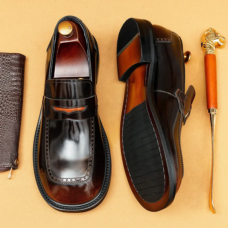 

Men'S Genuine Leather Vintage High Quality Shoes Luxury Wedding Formal Dress Classic Elegant Italian Black Loafers