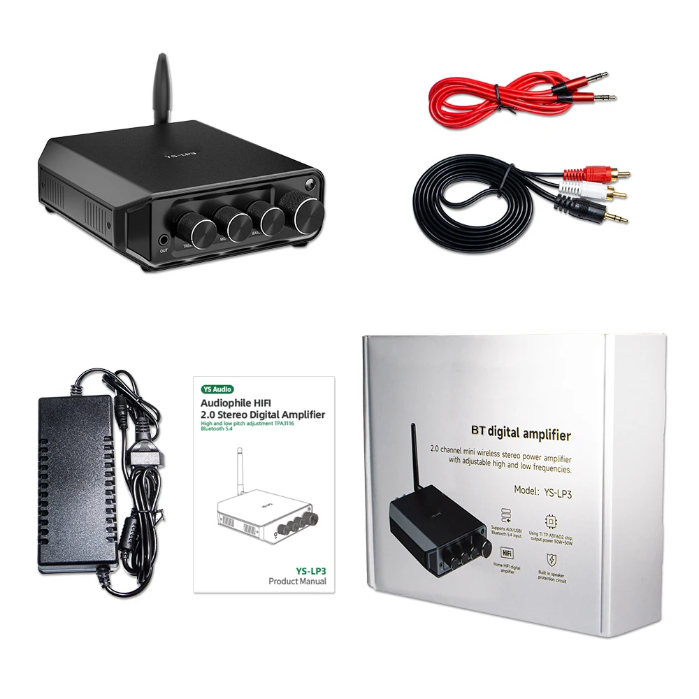 YS-LP3 2.0 Dual Channel BT V5.4 Digitale Versterker Board 50W*2 Hi-Fi Stereo Digitale Versterker TPA3116 Hi-Low Verstelbare DC 12-24V