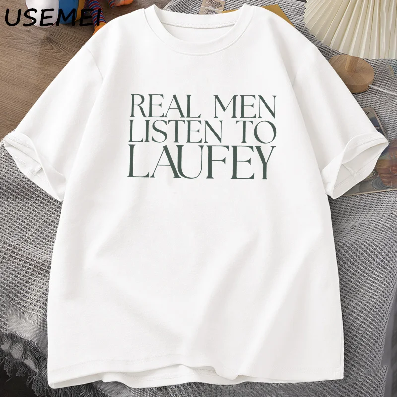 Real Men Listen To Laufey T-Shirt Men Women Music Lovers Tee Trendy Graphic T Shirts Casual Short Sleeve Streetwear Clothing