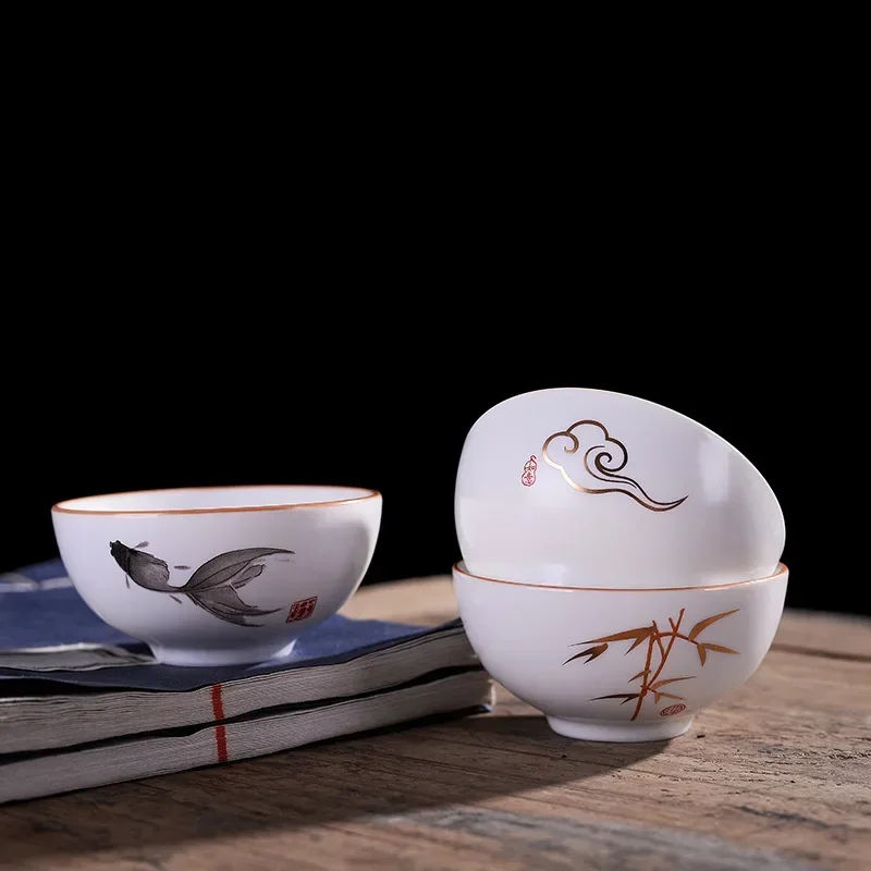 4pcs High quality white porcelain tea cup, Ding kiln white teacup , matt glaze Kung Fu tea set Tea ceremony supplies mug
