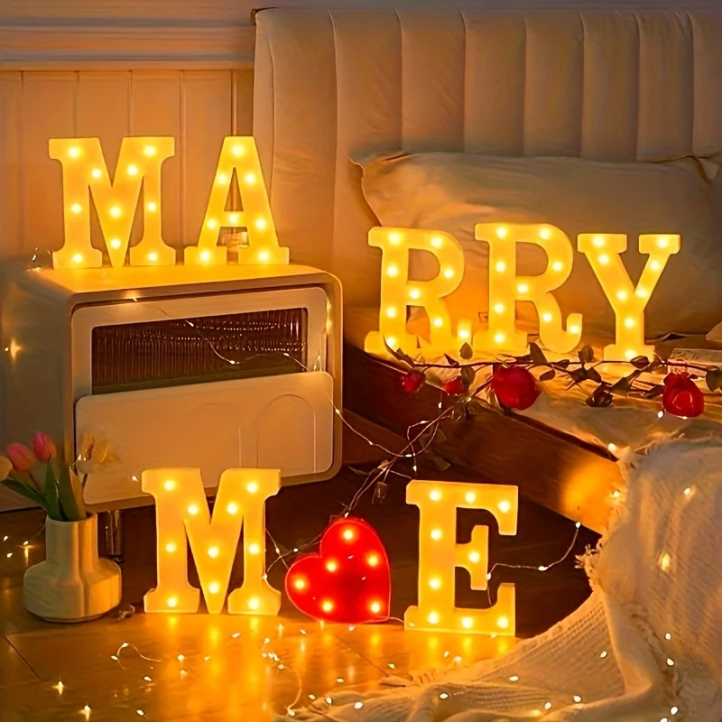 Romantic Proposal LED Sign "Marry Me" - Warm Light Gem-Inspired Design, Battery Powered Indoor Outdoor Use, Perfect for Proposal