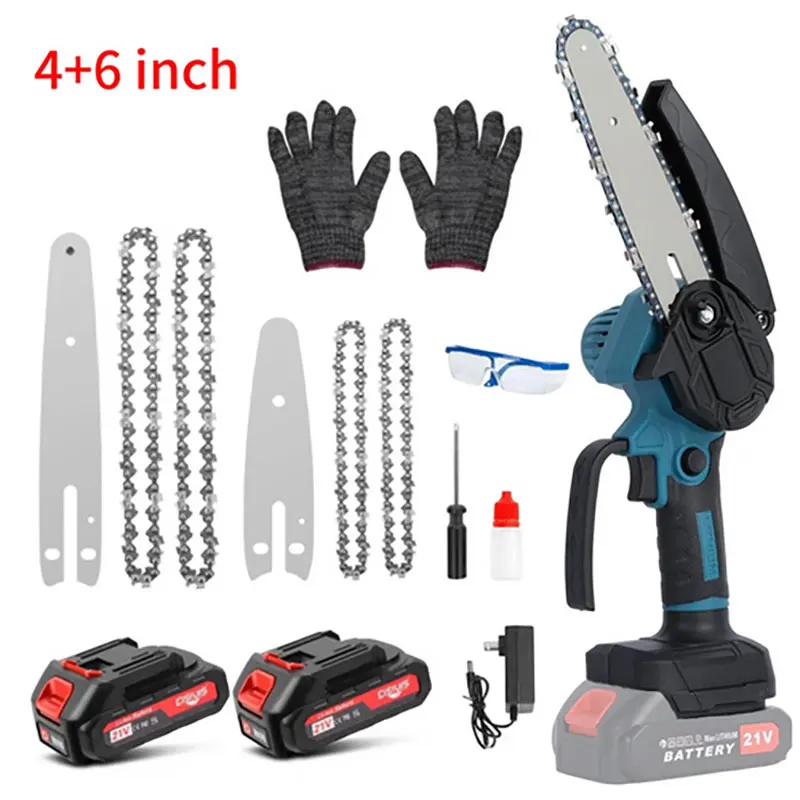 6' Mini Chainsaw Cordless Handheld – Electric Chain Saw with Safety Lock One Hand Portable Electric Saw (2 Battery)