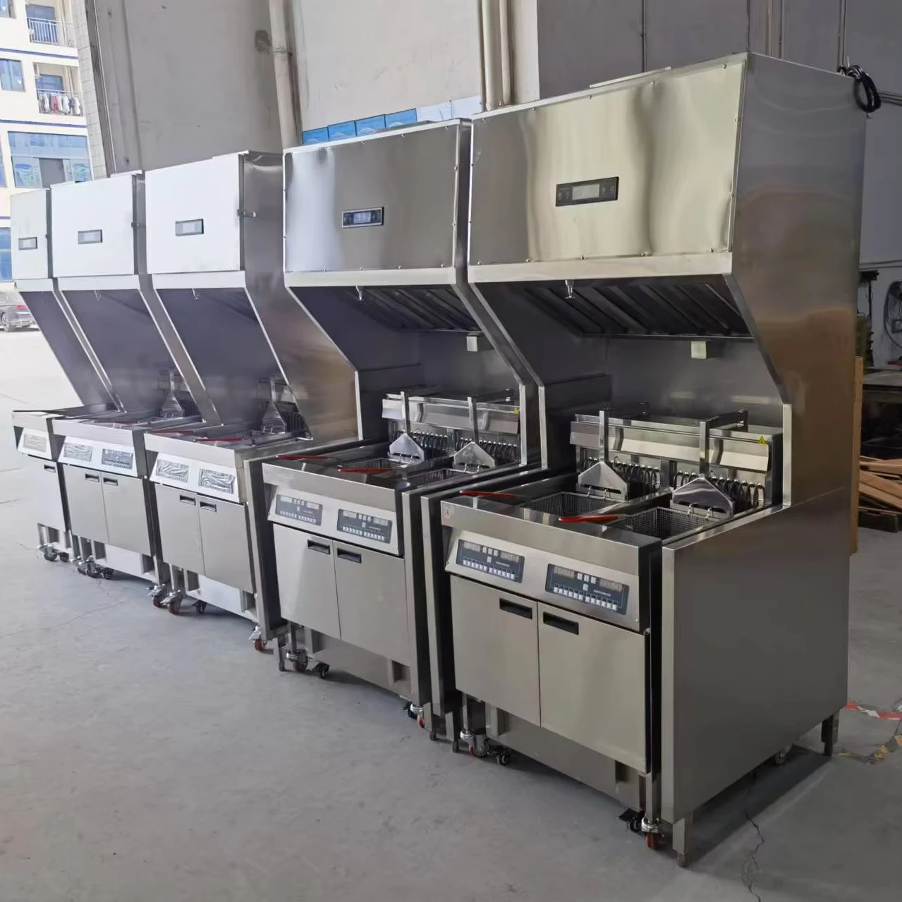 Fast Food Restaurant Kitchen Commercial Fryer Electric with Ventless Range Hood System and Automatic Basket Lift