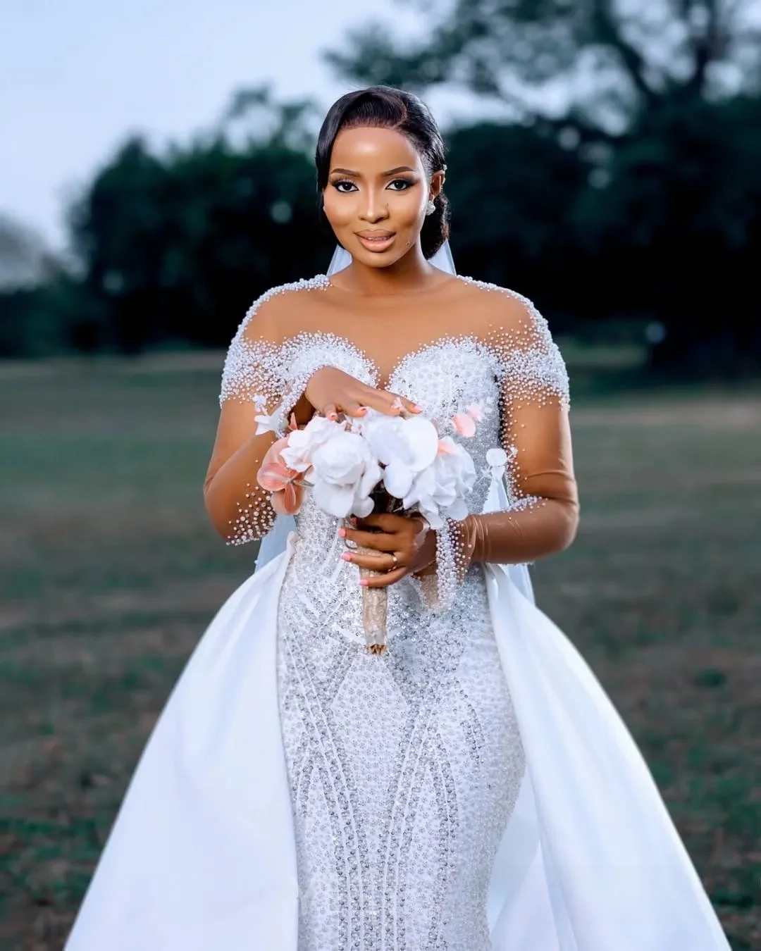 تخصيص زائد حجم فستان الزفاف أثواب الزفاف للعروس انفصال قطار حورية البحر فساتين الزفاف شير الرقبة الوهم كم طويل #3