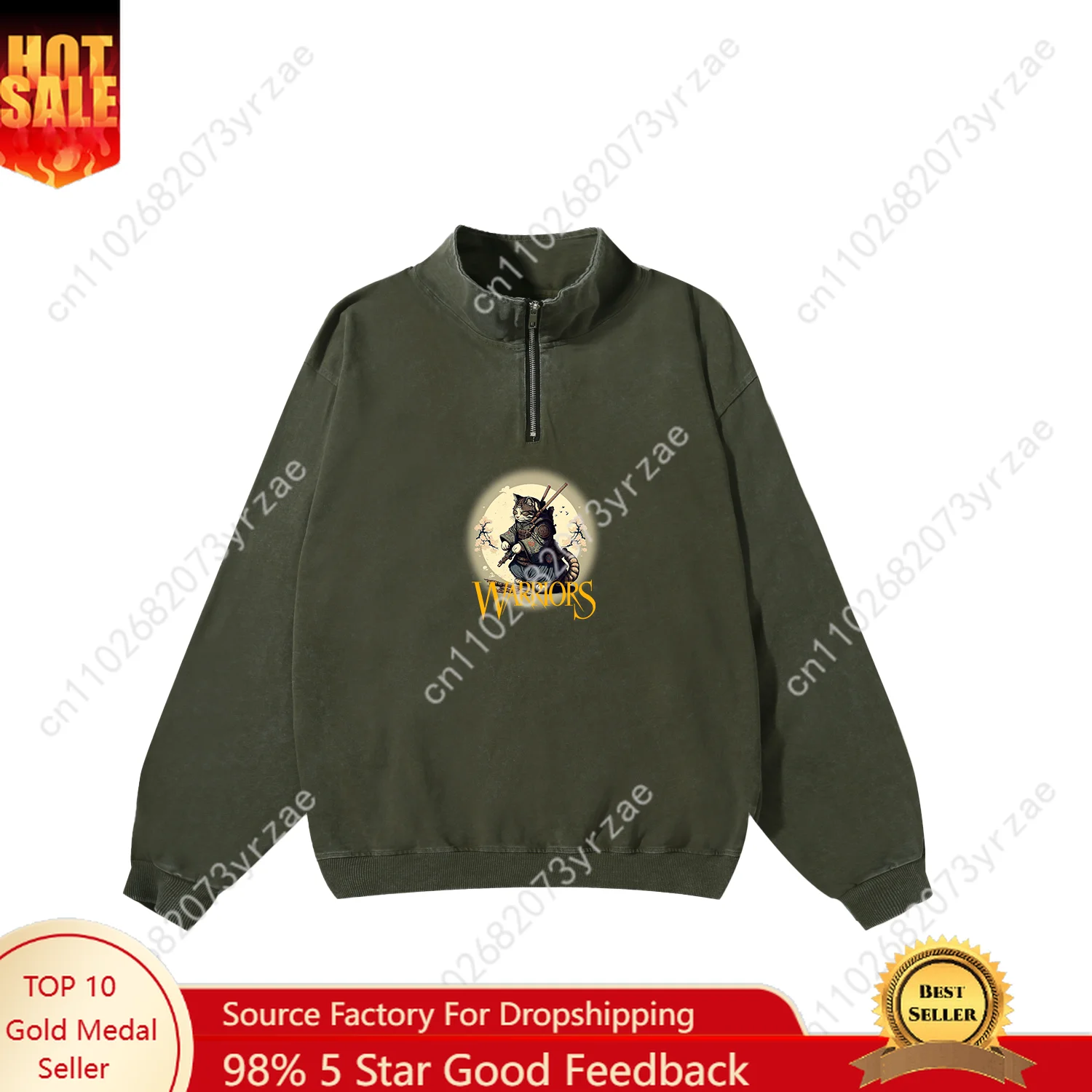 

Cat Warrior Retro Sweatshirt Mens Womens Teenager Vintage Pullover Half Zipper Fashion Long Sleeve Sweatshirt Custom Made Tops
