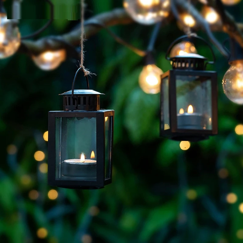 ABPQ-Lanterns للشموع فوانيس الحديقة، 2 قطعة فوانيس صغيرة معلقة على الطراز العتيق لشمعة Tealight، حاملات ضوء الشاي