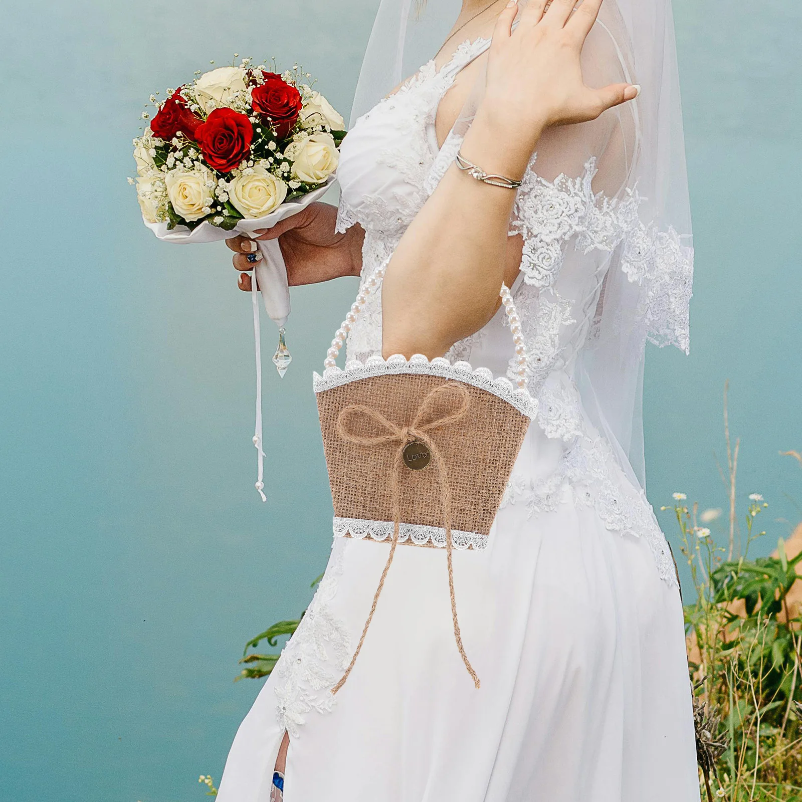 

Elegant Linen Flower Girl Rustic Handmade Wedding Petal Basket Western Bridal Floral Basket Lightweight Woven Favor Holder