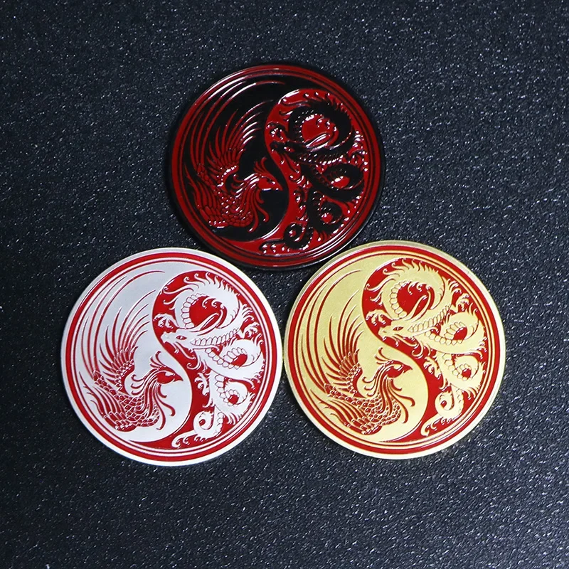 1PcsMysterious Chinese style Yin Yang Dragon & Phoenix Three-Dimensional Relief Silver Black Commemorative Medal Tai Chi Coin