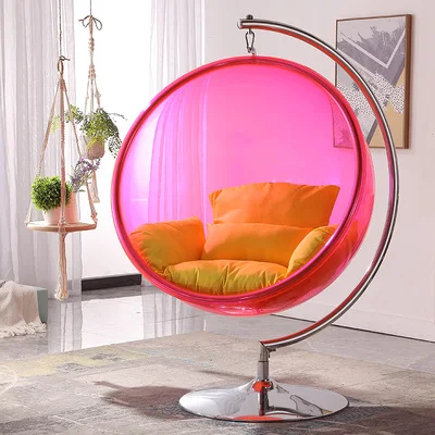 Transparent hanging chair swing floor support golden acrylic bubble chair with support living room garden