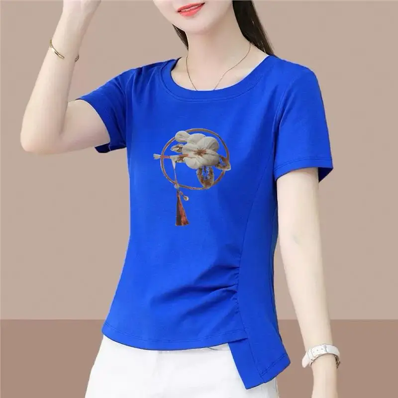 2026 New Mommy Style Loose Fit Half Sleeve T-Shirt Women's plus Size Slimming Belly Covering Printed Casual Top