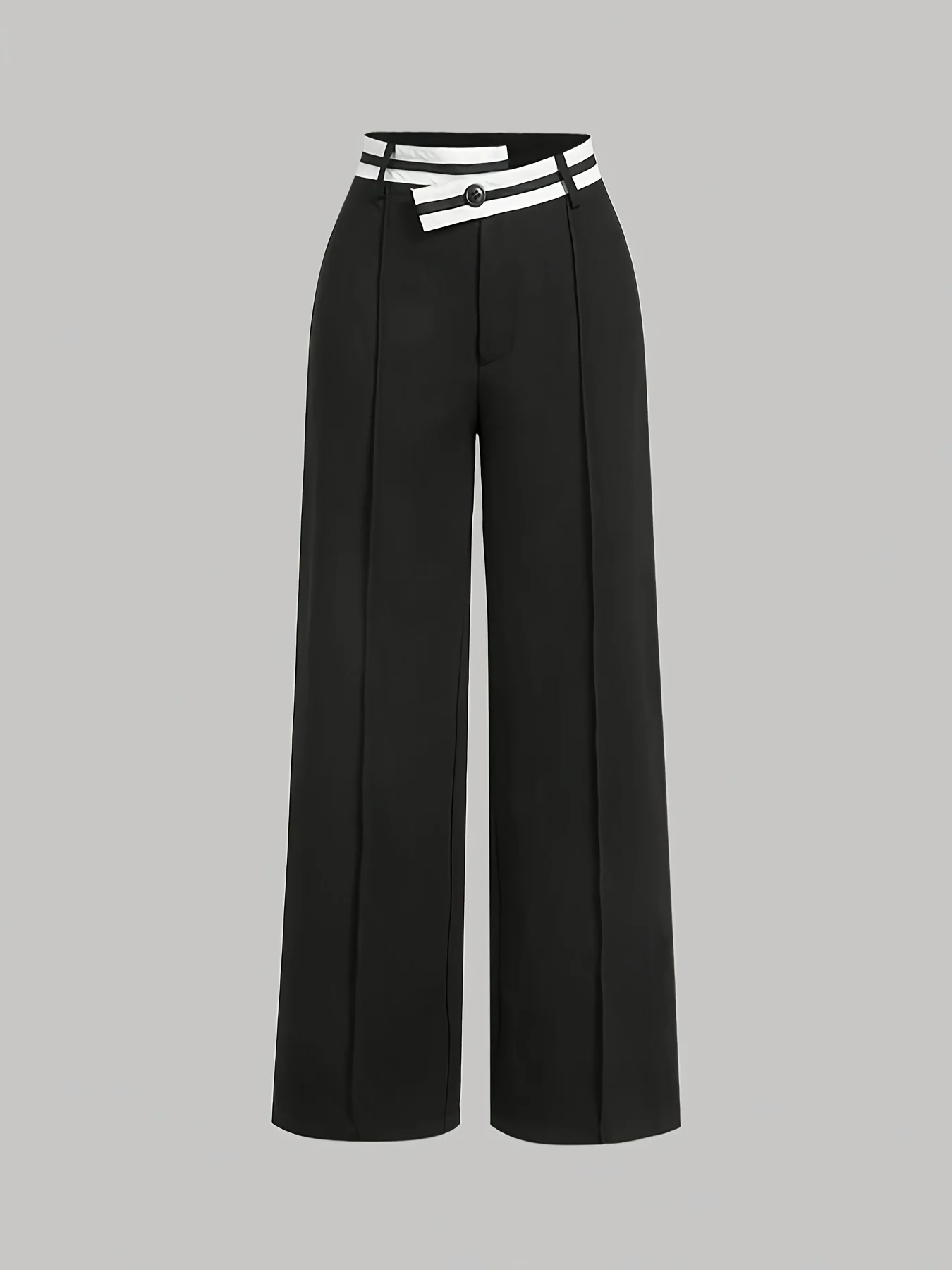 2026 Spring New Collection Black and White Contrast Waistband Wide-Leg Suit Pants Asymmetrical Striped High-Waist Straight-Leg Pants Plus Size Women's Workwear Office Outfit