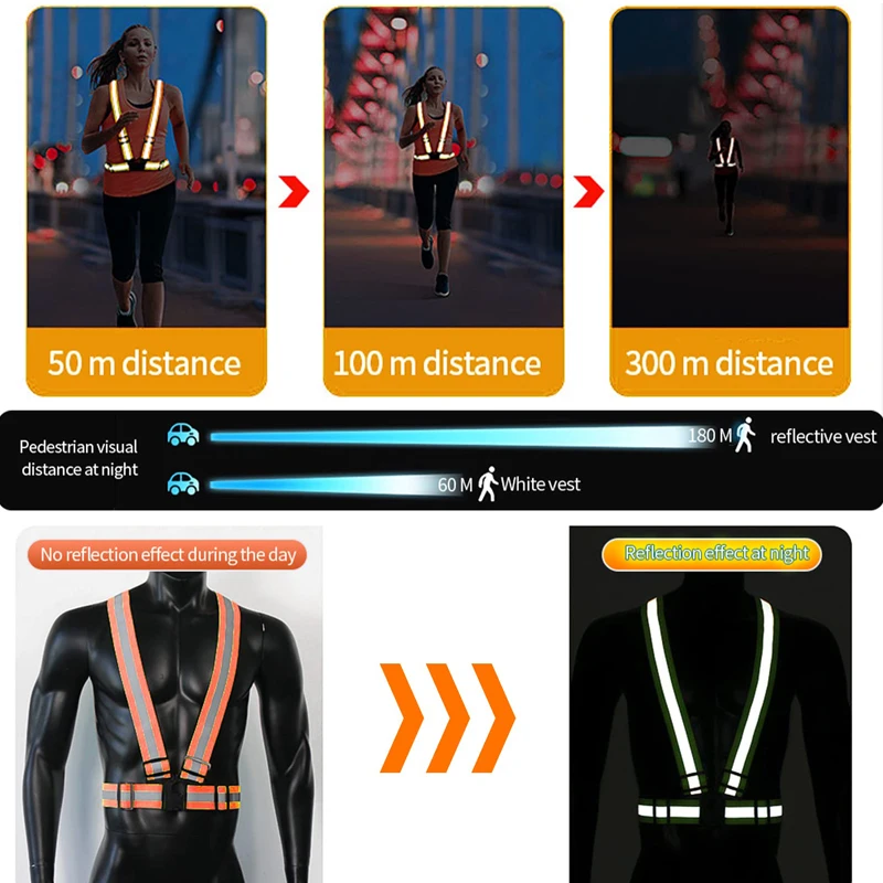 Correias reflexivas ajustáveis, Segurança Reflective Vest, Trabalho noturno, Corrida, Ciclismo