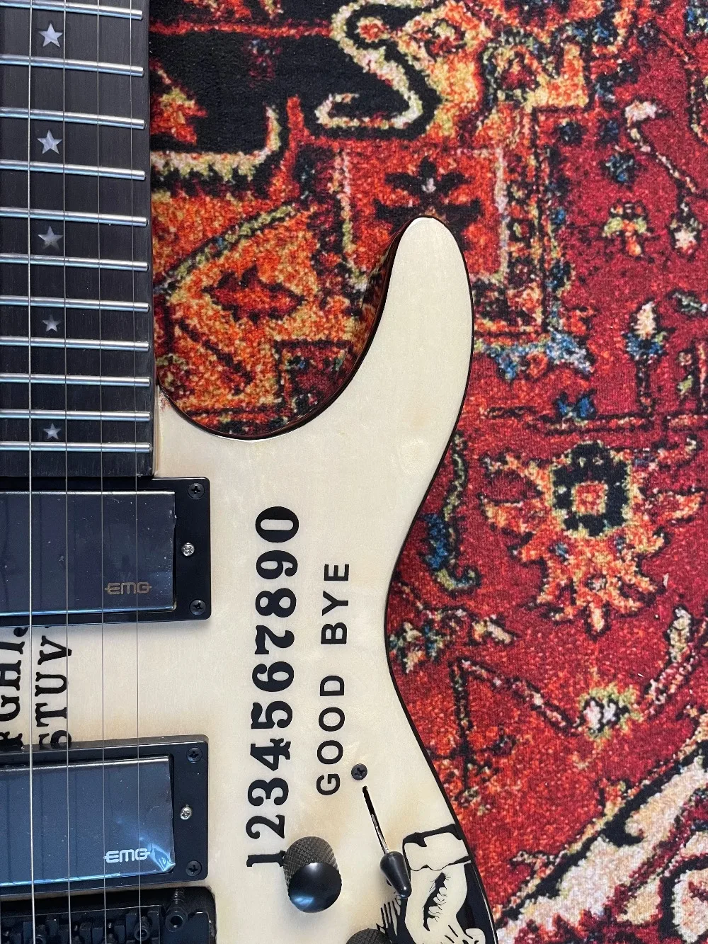 Fast Ship Beige Guitar Ouija Inspired Graphic Moon Star Fretboard  6 String guitar