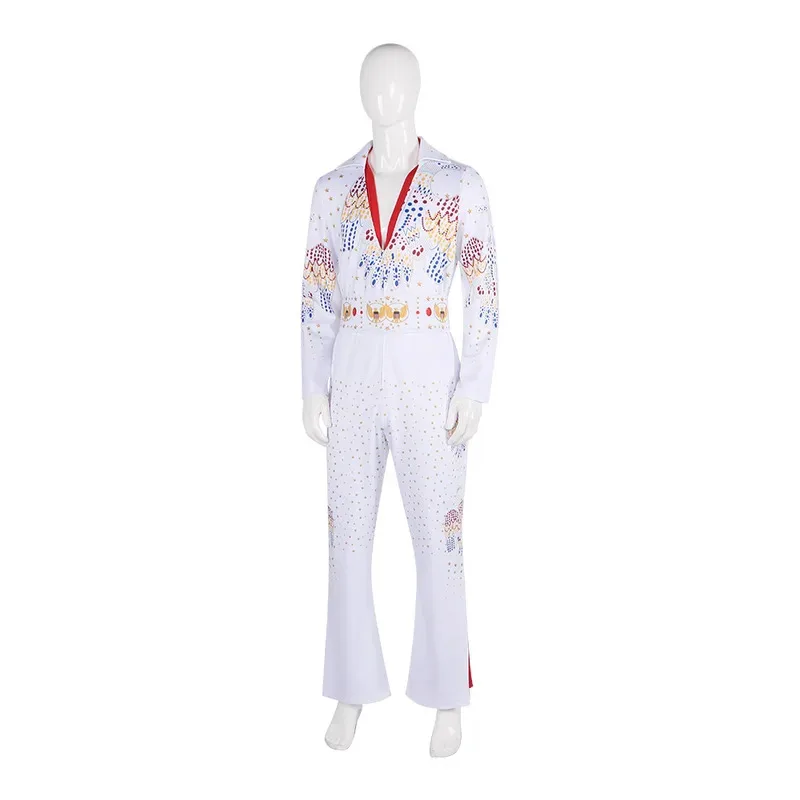 فيلم بريسلي الماس روك المغني تأثيري الكبار الأطفال الأبيض المطبوعة بذلة الدعاوى هالوين زي jk؛ 6