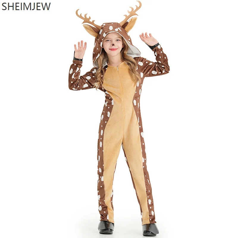 

Children's Cute Reindeer Christmas Warm Costume Animal Elk Fox Lion Christmas Role Play Carnival Halloween Pajama Party Dress