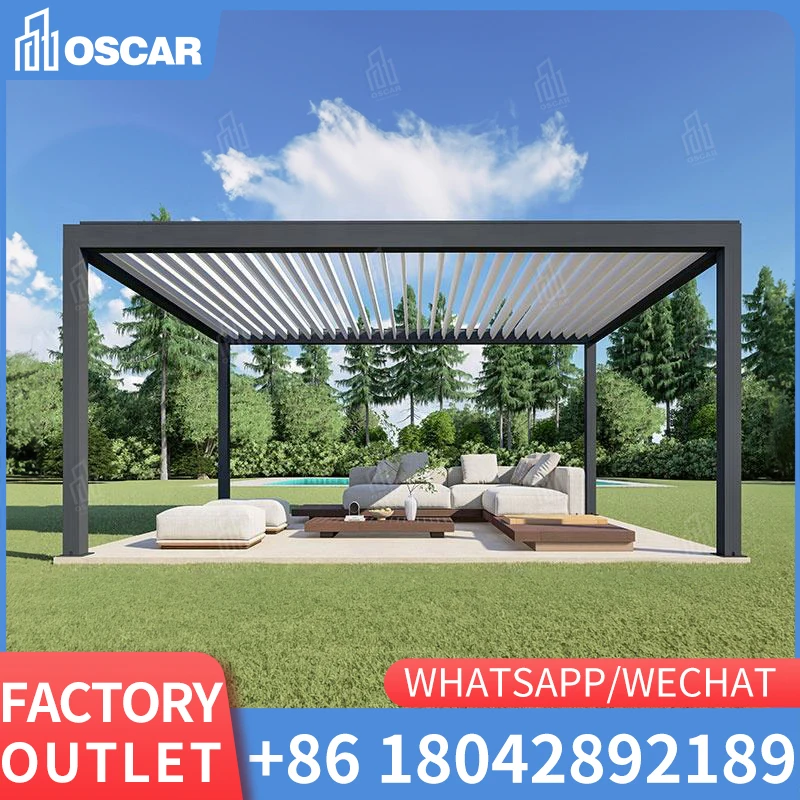 Greenawn Waterproof Sustainable ECO FRIENDLY Customized Pergola Electric Remote Control Louvre Roof Gazebo For Swimming Pool