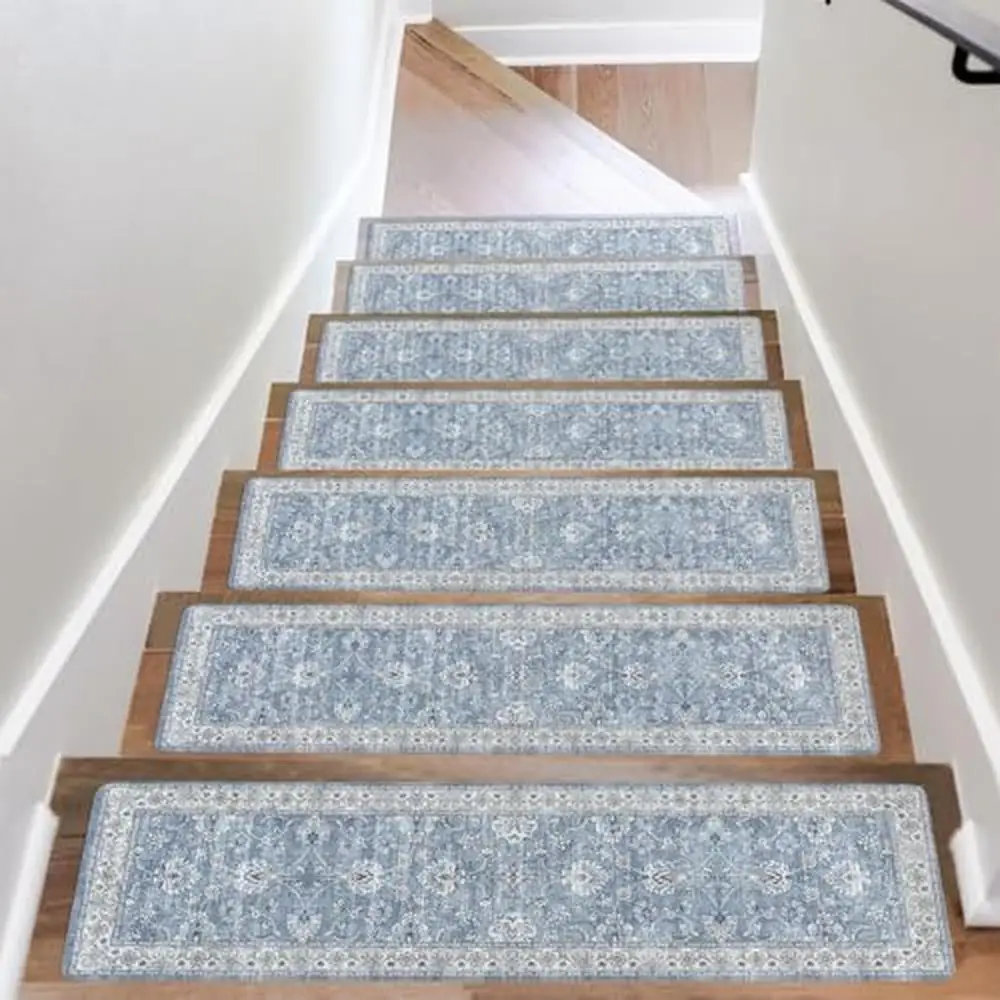 15PCS Non-Slip Stair Treads Washable Rubber Backing Stair Mats Indoor Wooden Steps Carpet Runners Kids Elders