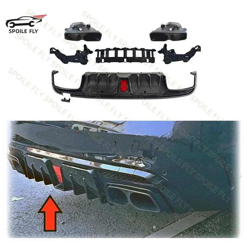 

High Quality For Benz W205 C63 C63S C43 AMG Sedan 4 Door Car Rear Bumper Lip Spoiler Body Kit Glossy Black Carbon Fiber Look