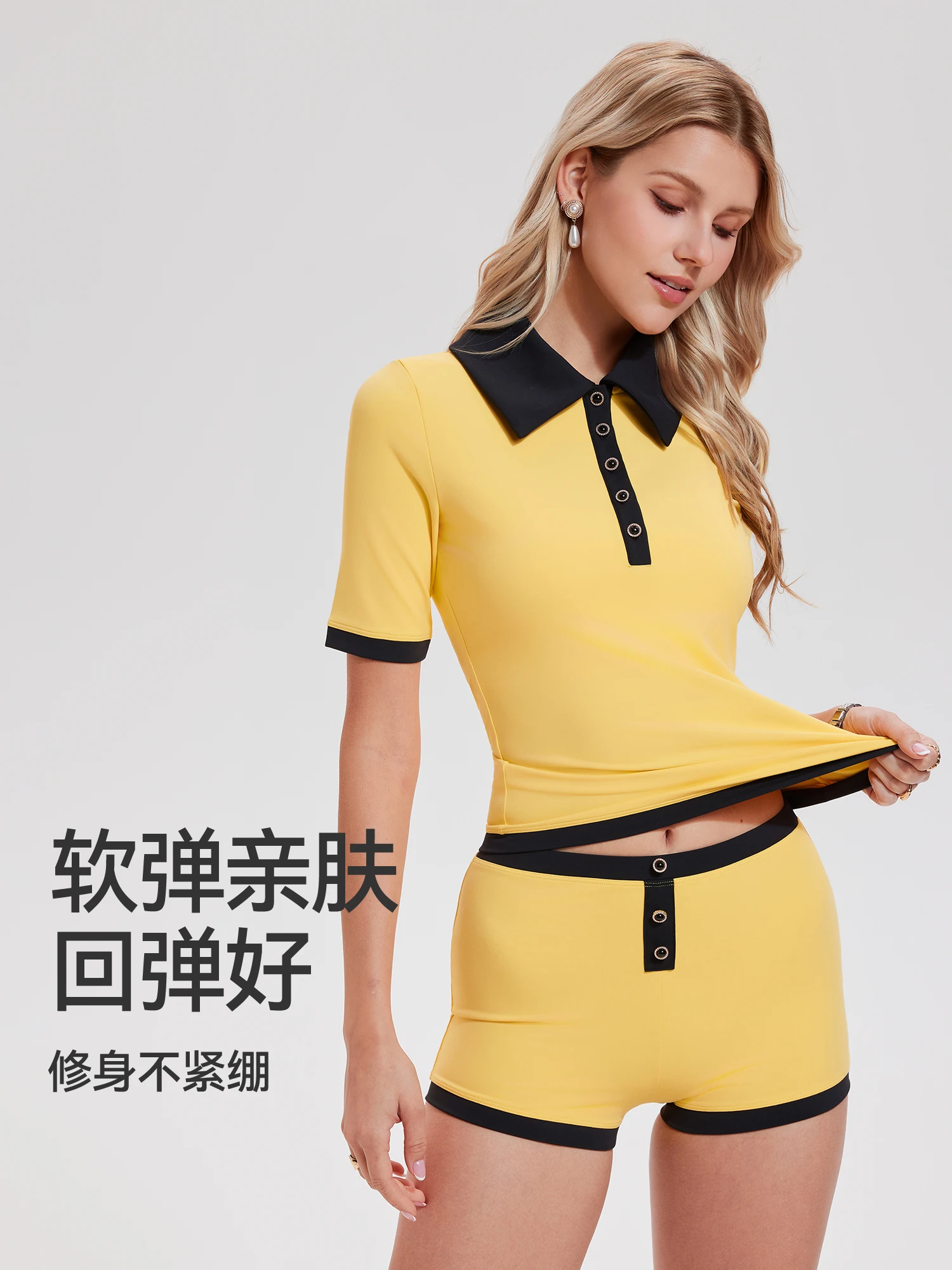 Summer New Style Breathable Spandex/Nylon Short-Sleeve Lapel Polo Shirt Casual Sports Yoga Fitness T-Shirt Top