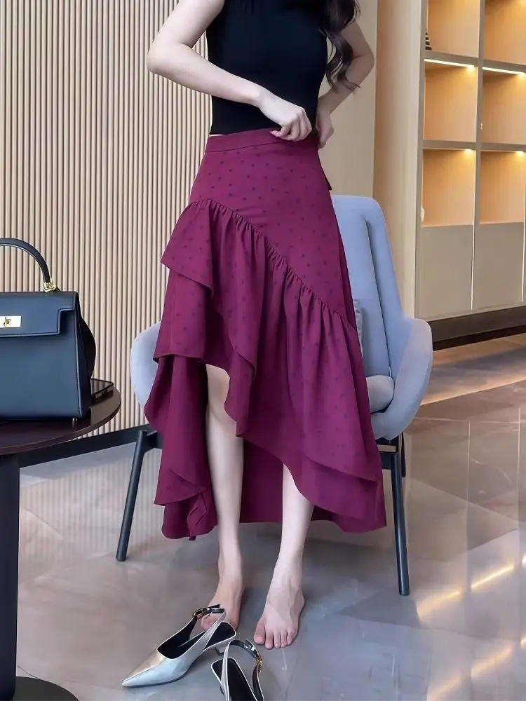 Skirts for Women Purple Ruffle Irregular High Waist Woman Skirt Chic and Elegant Cheap Korean Style New in 2025 Trend Clothing V