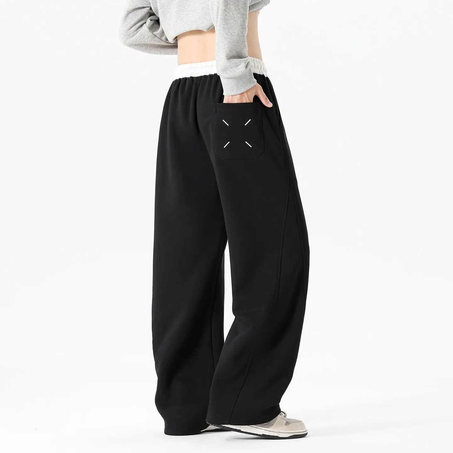 

Мужские свободные трикотажные брюки прямого кроя с широкими штанинами, спортивные молодежные джоггеры на весну-лето с высокой талией