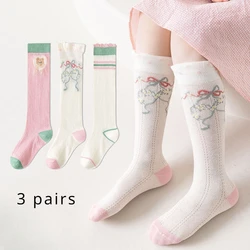 Three Pairs of Girls' Cartoon Cute Striped Fashion Sports Style Children's Comfortable Mesh Breathable Thin Stockings