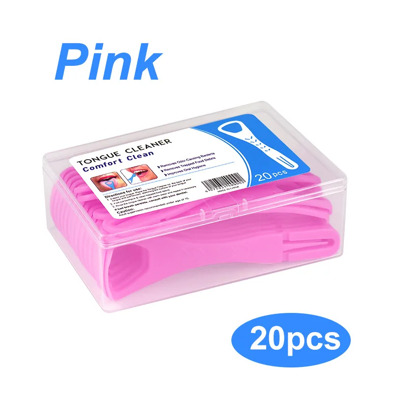 20 stks/doos Dubbelzijdig Opvouwbare Tongschraper met Tandenstoker Wegwerp Tongreinigers Mondschraper Mondhygiëne Care Tools