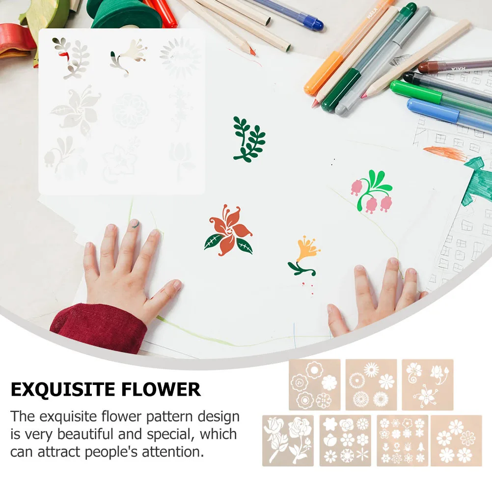 แม่แบบลายดอกไม้ 7 ชิ้น แบบโปร่ง ทนทาน สำหรับทำการ์ดของขวัญ DIY งาน Scrapbooking วาดภาพ งานฝีมือ และงานเพ้นท์