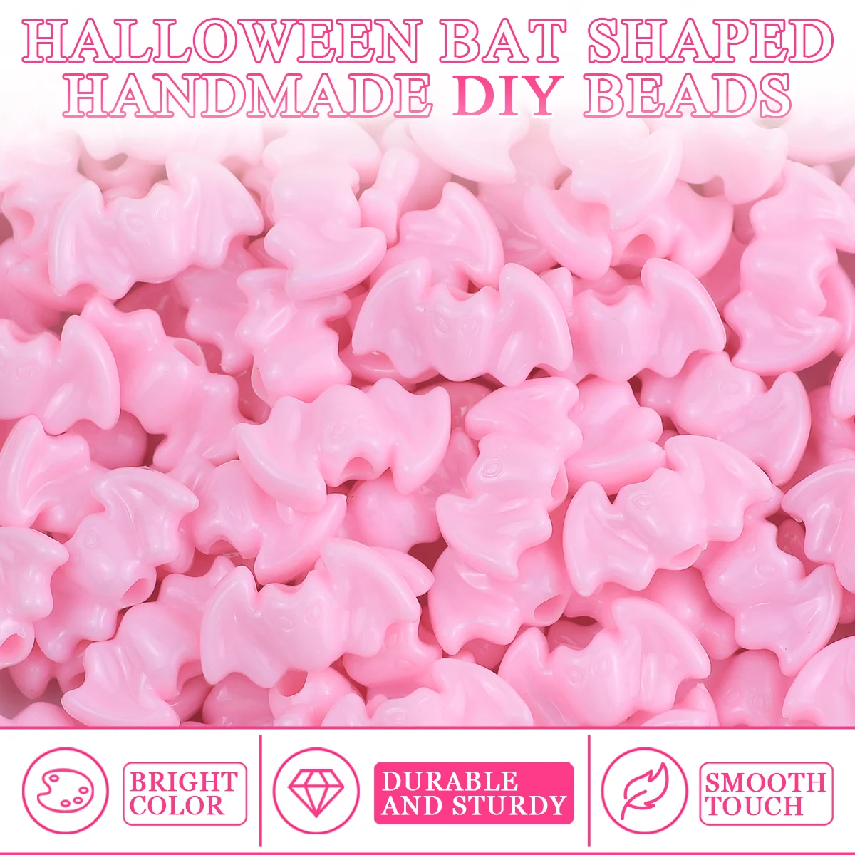 14x16mm 20/40/60Pcs Pink Halloween Theme Bat Acrylic Loose Beads for Jewelry Making Bracelet Necklace Keychain DIY Accessories