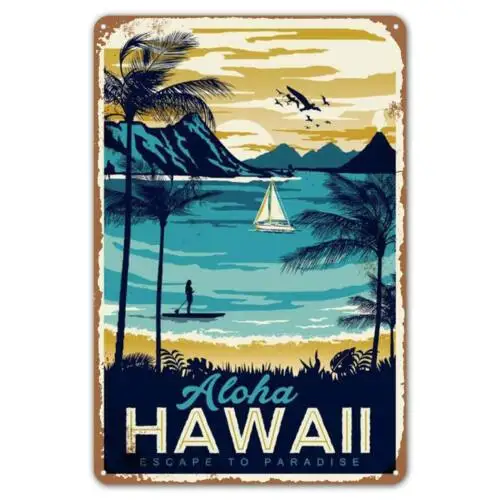 Tin Sign Retro Style Aloha Hawaii Bar Room Metal Sign Home Wall Decor 8x12