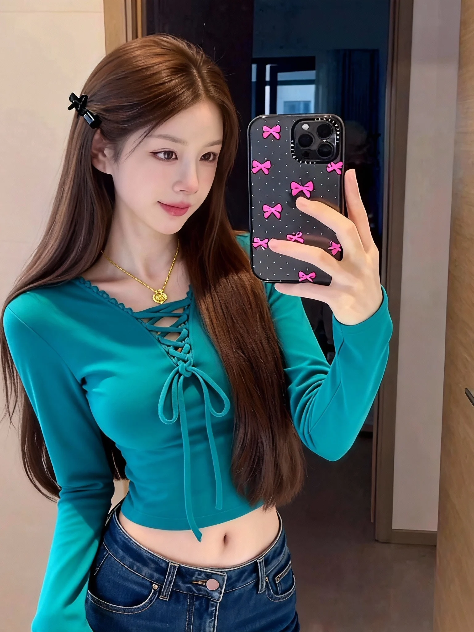 

Весенняя новинка: Женская трикотажная базовая футболка с V-образным вырезом и длинным рукавом в корейском стиле, облегающая, для создания образа «Pure Desire Spicy Girl»