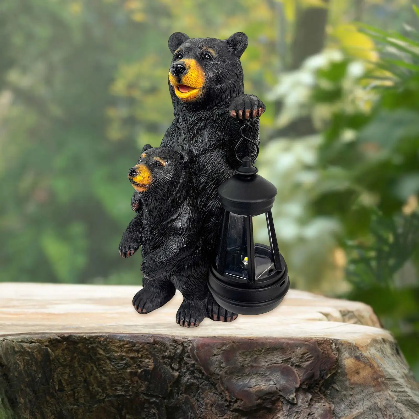 Garten Mutter Baby Bär Statue Solar Licht Hinterhof Outdoor Figur Laterne