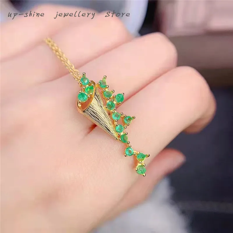 

925 Silver Fashion Exquisite Pendant Gold Inlaid Natural Emerald Women's Jewelry, Wedding Accessories, Customizable