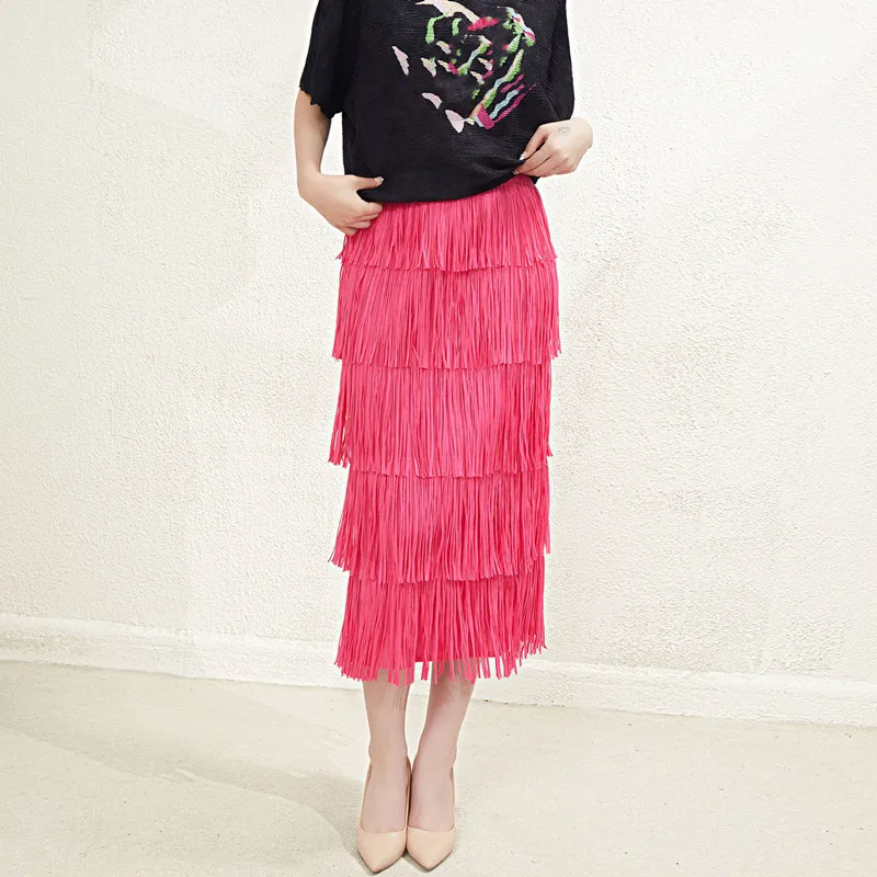 

Skirts For Women 45-75kg 2023 Summer New Fashion Simple High Waist Solid Color Tassels Skirt Hot Sale