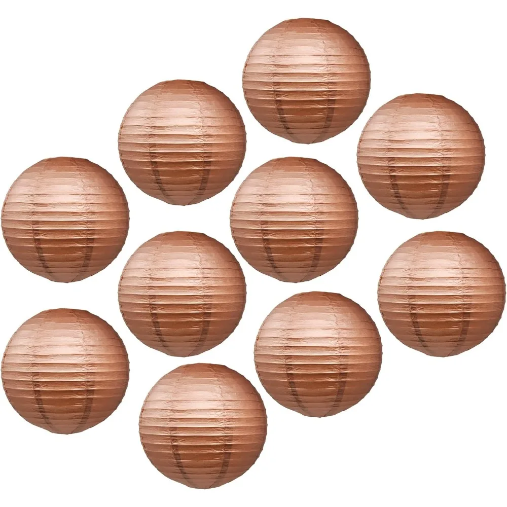 فوانيس ورقية بنية لتزيين حفلات الزفاف - 12 في 10 فوانيس يابانية مستديرة صينية لتزيين السقف المعلق