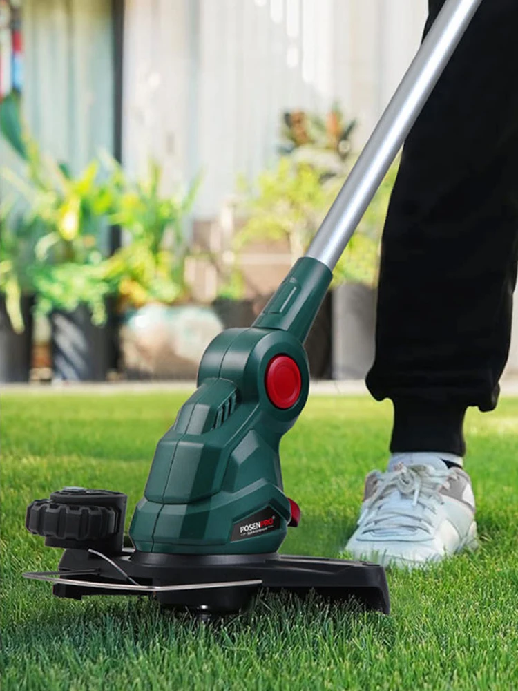 POSENPRO 20V Elektrischer Rasenmäher Kabelloser Rasentrimmer Teleskopstange Schneidwerkzeug für den Garten Zwei Schneidmethoden, Nylonseil und Klinge, Inklusive 20 Stück Nylonklingen