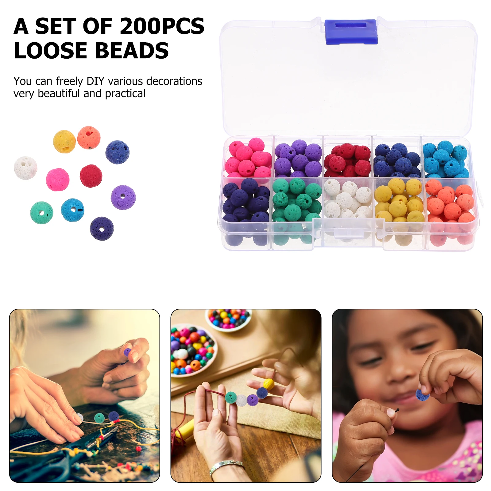 200 szt. Koraliki z kamienia wulkanicznego, kolorowe, z dużym otworem, wysokiej jakości, do wyrobu biżuterii, bransoletek, rękodzieła DIY, wielokolorowe zawieszki.