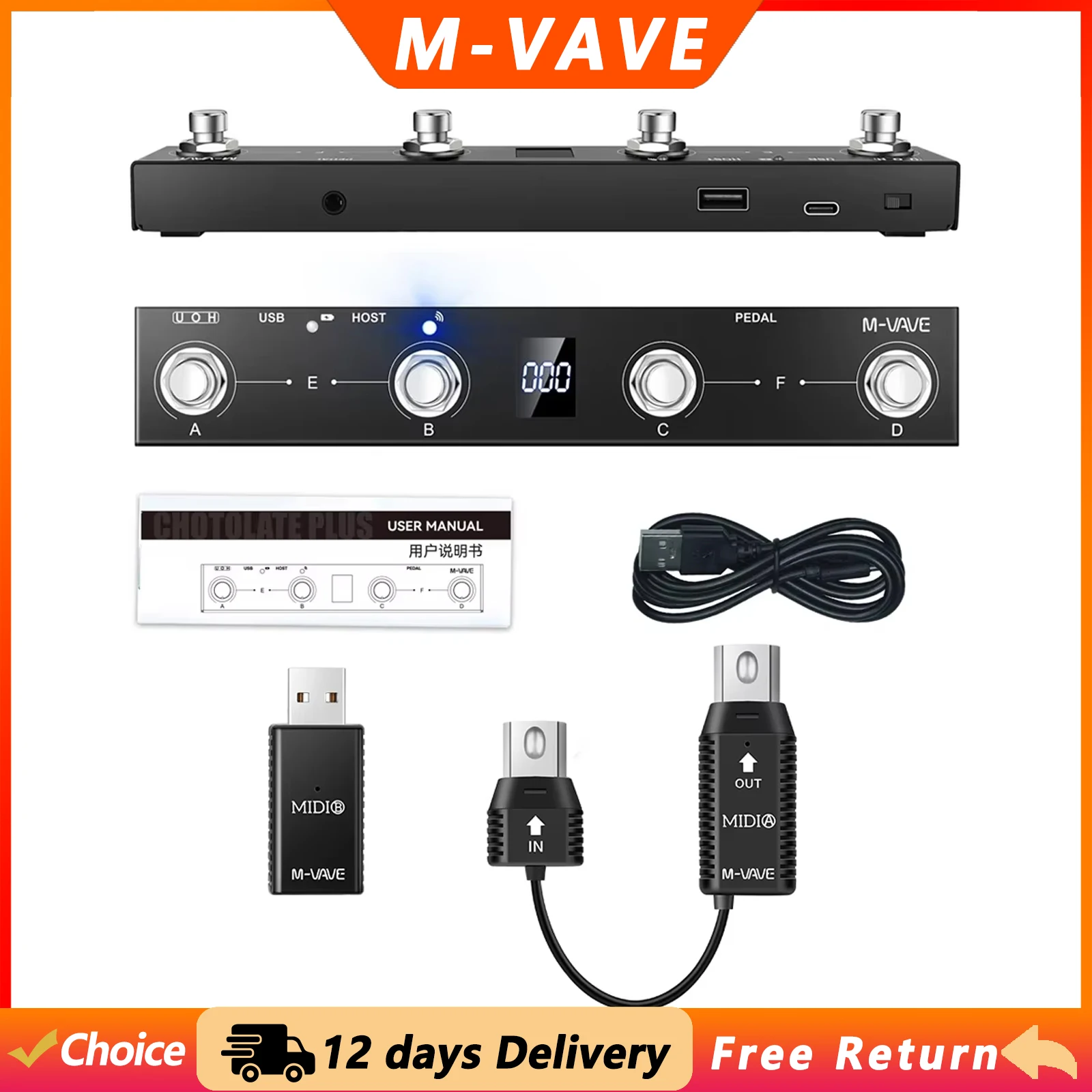 M-VAVE Chocolate Plus Wireless MIDI Controller with Wireless MIDI System Keyboard Supports MIDI Host Interface Control Function