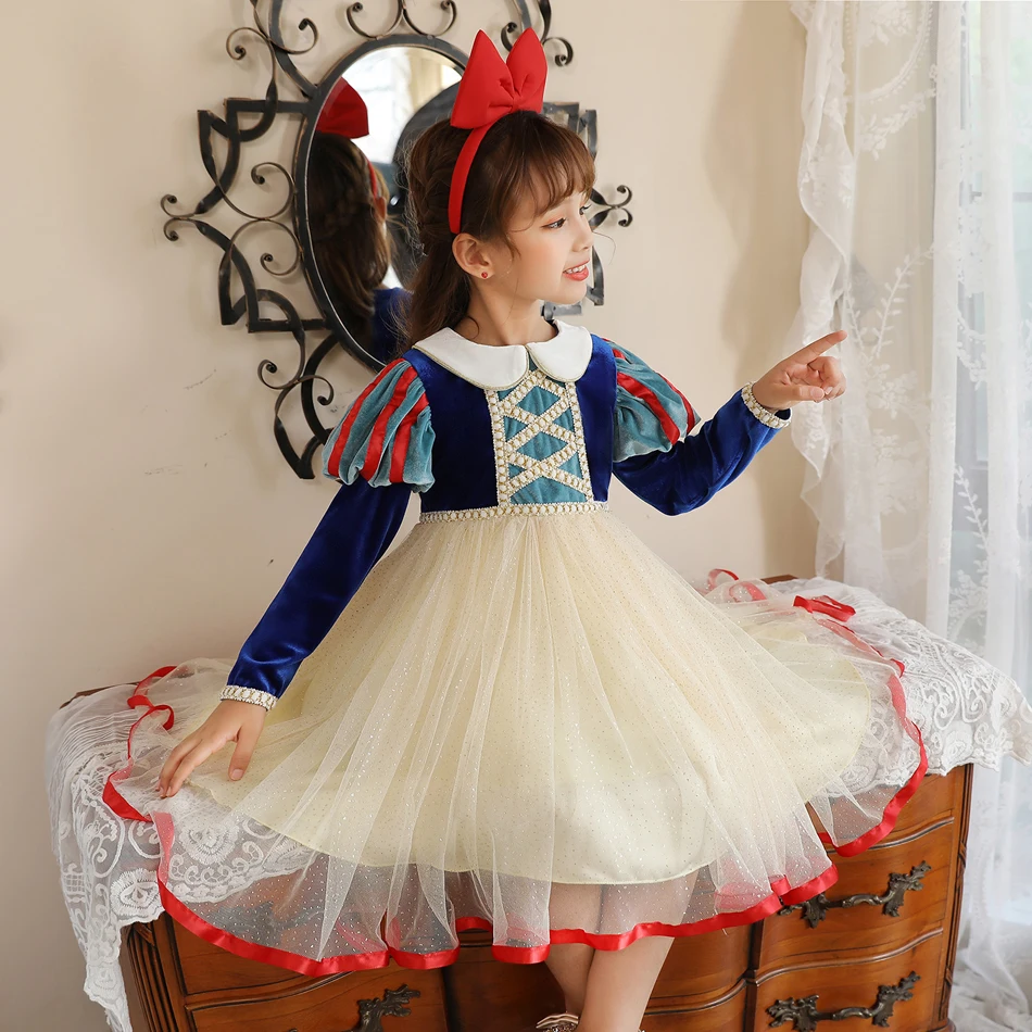 Princess Girl Snow White Dress Suit Charm for Kid Baby Cosplay Clothes Apple Mesh Ball Gown Carnival Birthday Party Costume 2-8T