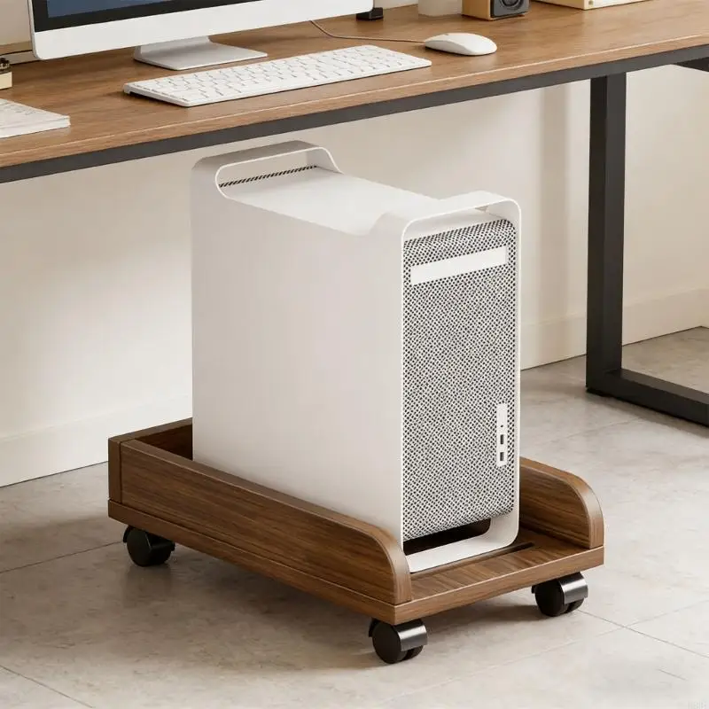 Strong Wooden Computer Stand With 4 Smooth For Easy Movement And Better Air Circulation Under Desk B03E