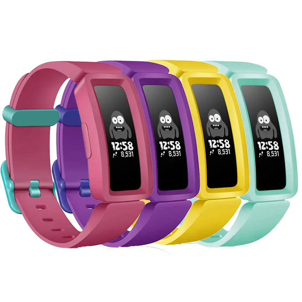 4 pçs pulseira de silicone para fitbit ace 2 crianças relógio inteligente substituição banda pulseira para fitbit inspirar hr pulseiras
