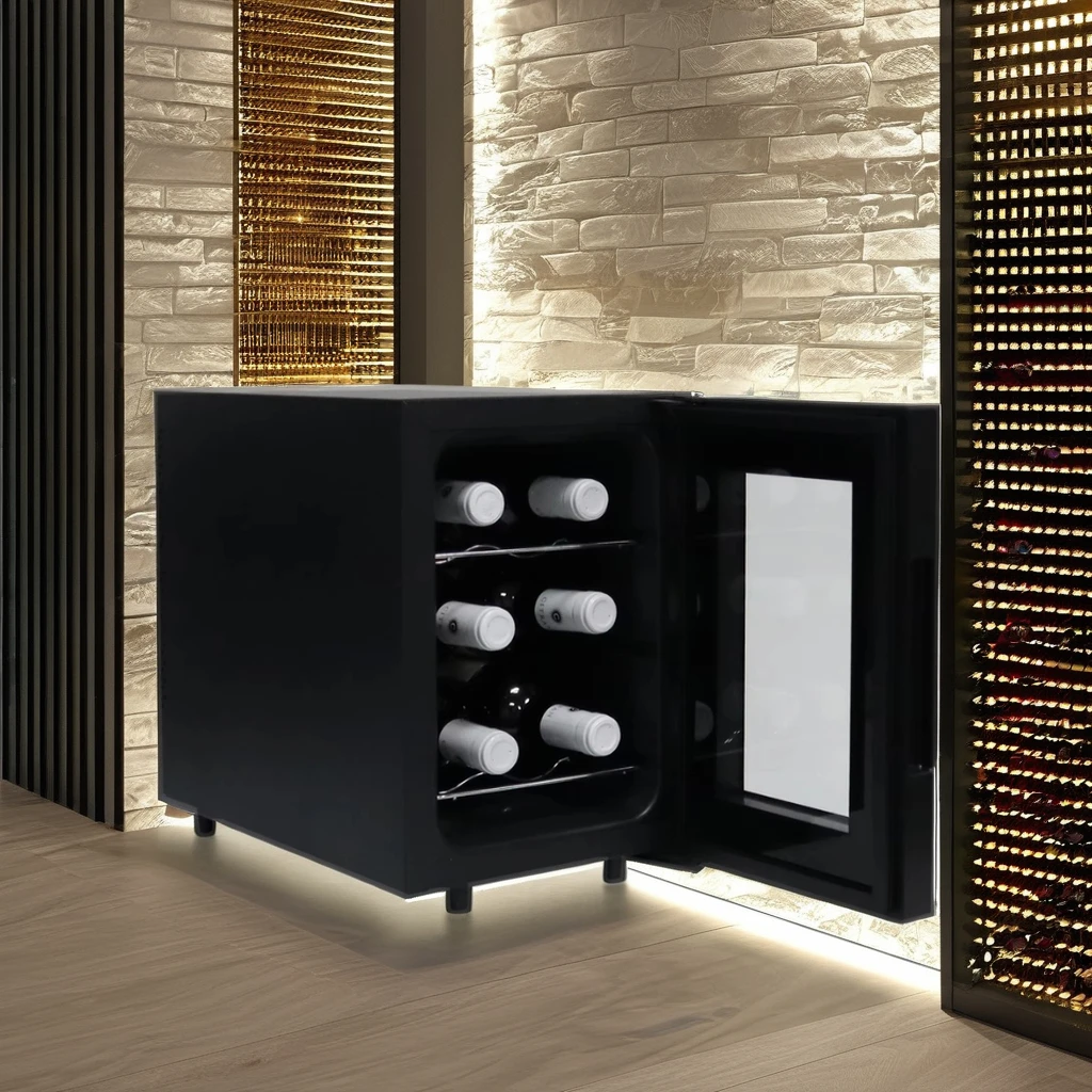 Pequeño refrigerador de vino 6 botellas Mini gabinete de bar de bodega de vino de almacenamiento de vino tinto