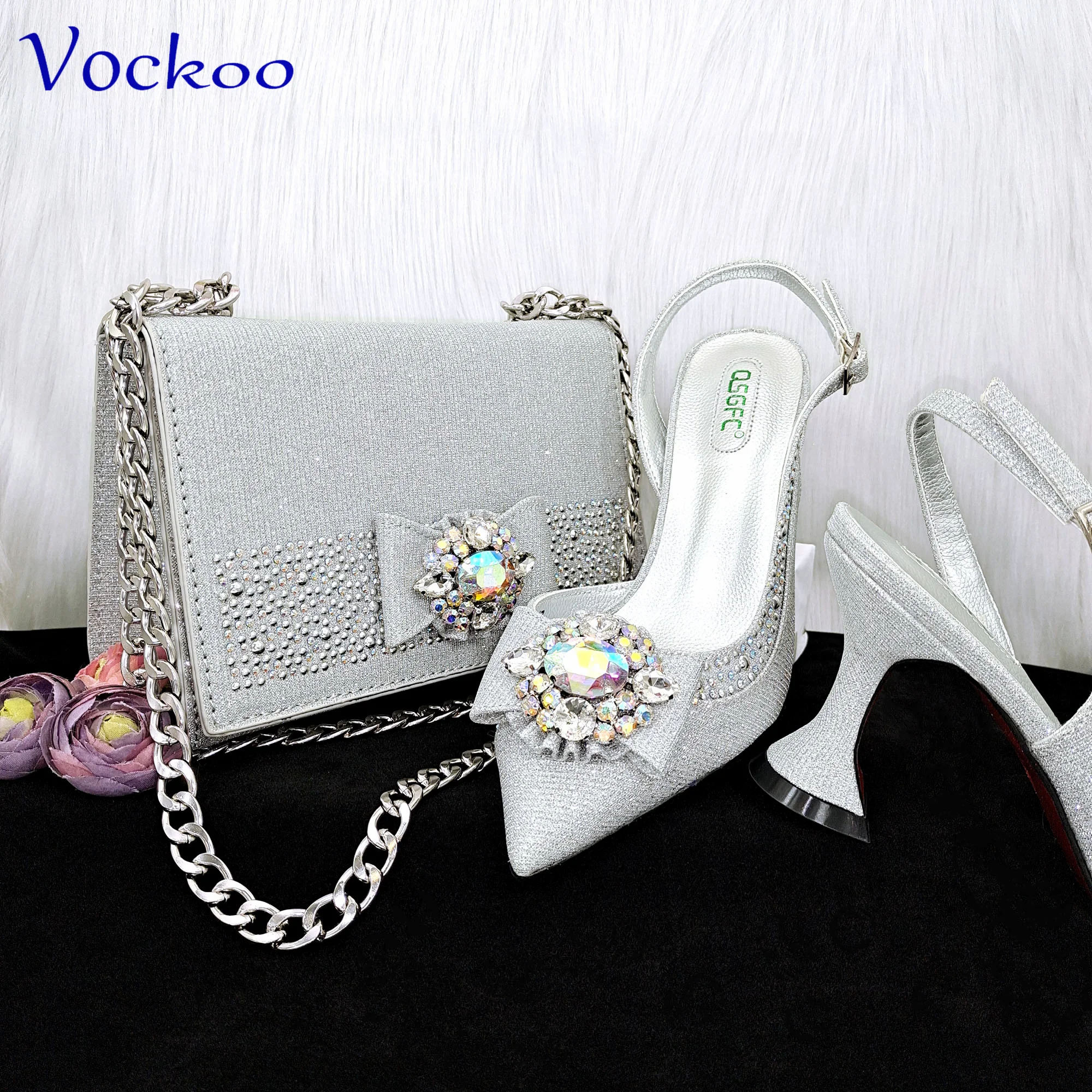 

Newest Italian Women Shoes and Bag in Silver Color Pointed Toe High Quality Pumps for Wedding