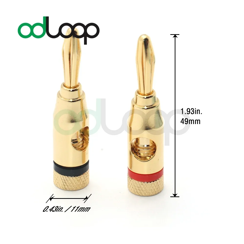 ODLOOP Gold Plated Speaker Banana Plugs – Open Screw Type Brass Connector for Speaker Wire Home Theater 1 Pair