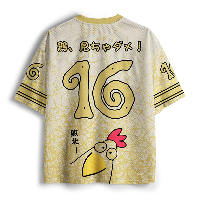 Japanese Style Funny Chicken 3D Printed Rugby Jersey Fun Graffiti Chicken Game Digital Children's Mesh Short Sleeved Shirt