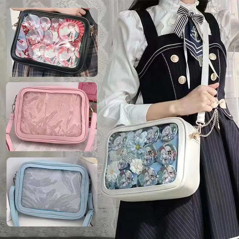 

Japanese High School Girls Crossbody Bags Transparent Square Ita Bags Handbags Black Messenger Bag Ladies Sweet Lolita