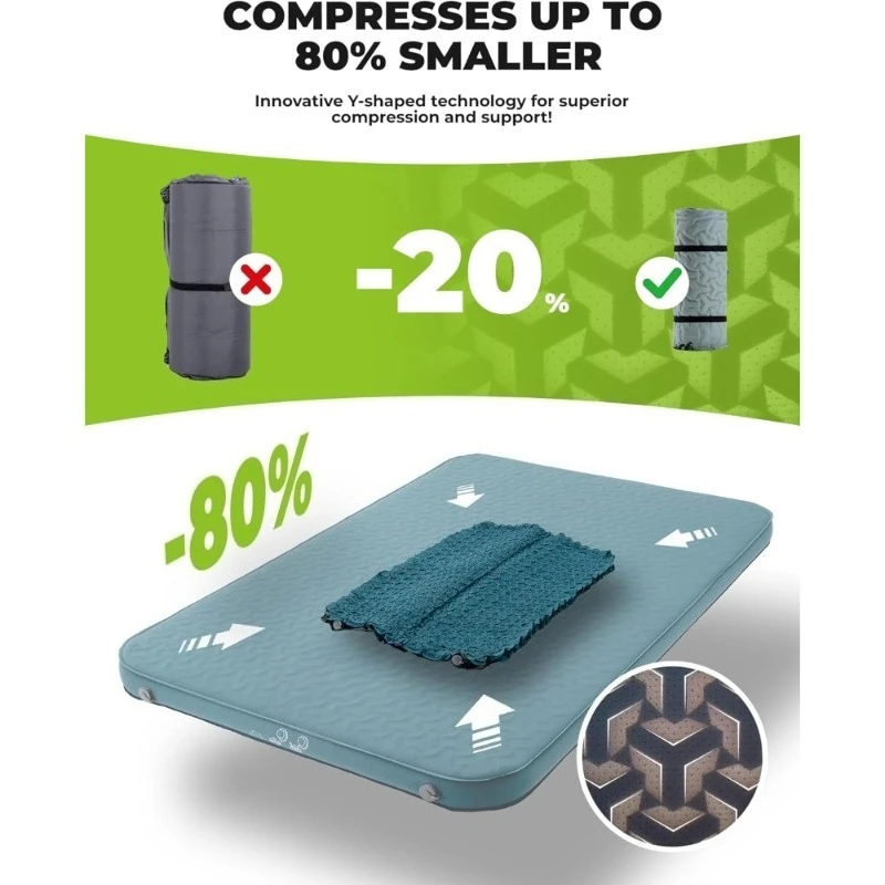 وسادة تخييم ذاتية النفخ مع مرتبة هوائية إسفنجية على شكل حرف Y هيكل تلسكوبي عالي القيمة R محمول مزدوج النوم #3