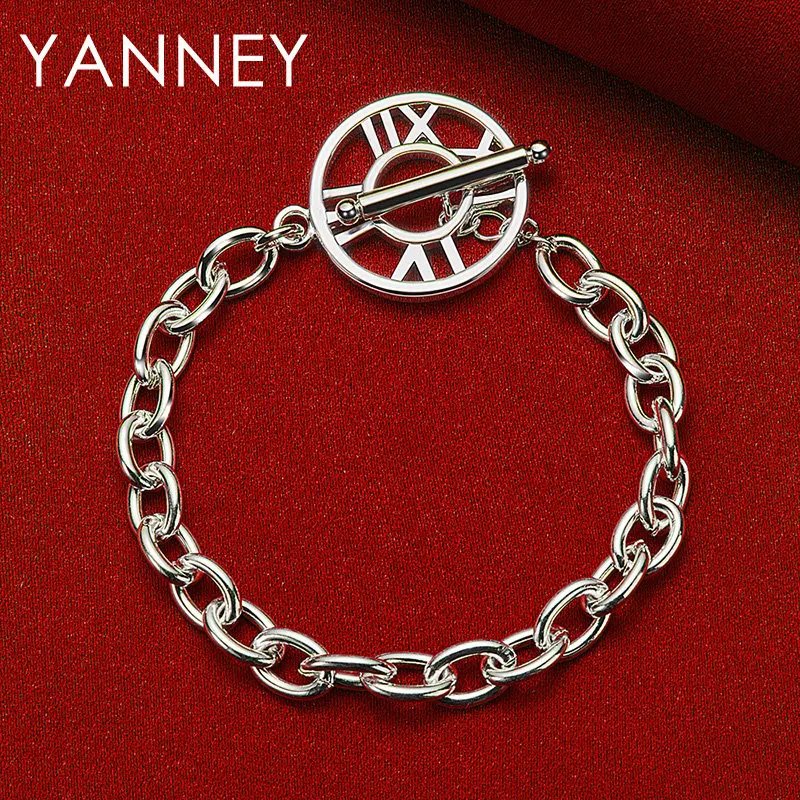 

Luxury 925 Sterling Silver 8 Inches Fine Round Roman Numerals Bracelet Women Charm Wedding Engagement Party Hip Hop Jewelry