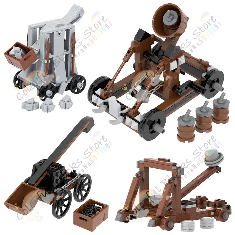 Modelo de catapulta militar Medieval, bloques de construcción, ataque de guerra del ejército creativo, armas de ciudad, ladrillos, montaje MOC, juguetes DIY para niños