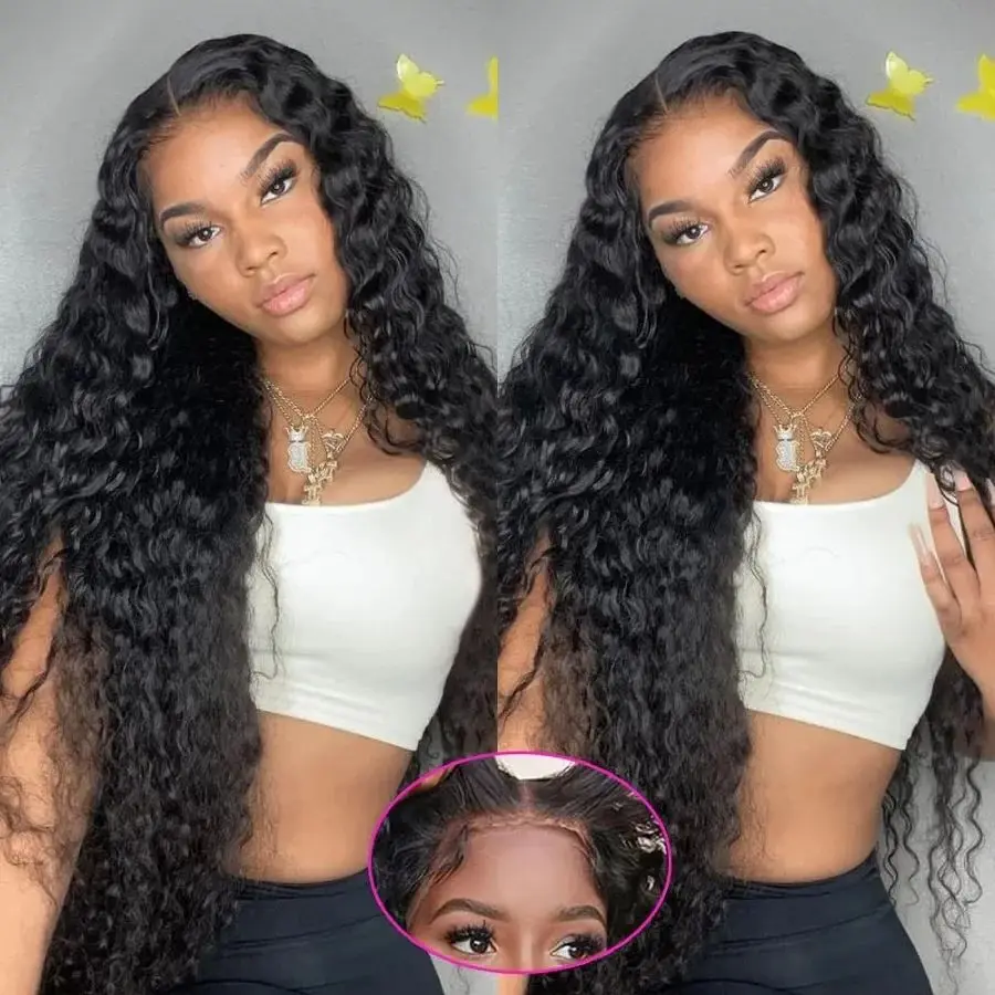 

Glueless 6x4 Lace Closure Wig Pre Plucked Pre Cut Bling Deep Wave Lace Front Wigs Glueless Brazilian Human Hair Wigs